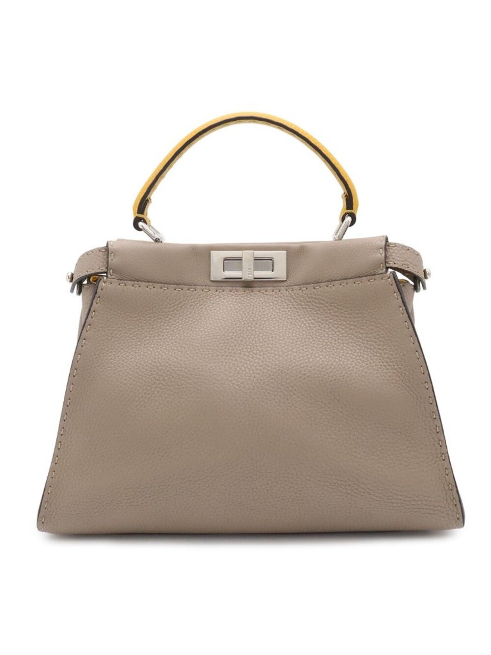 Fendi Peekaboo Regular 2-Way Shoulder Bag Bicolor Leather Greige Yellow